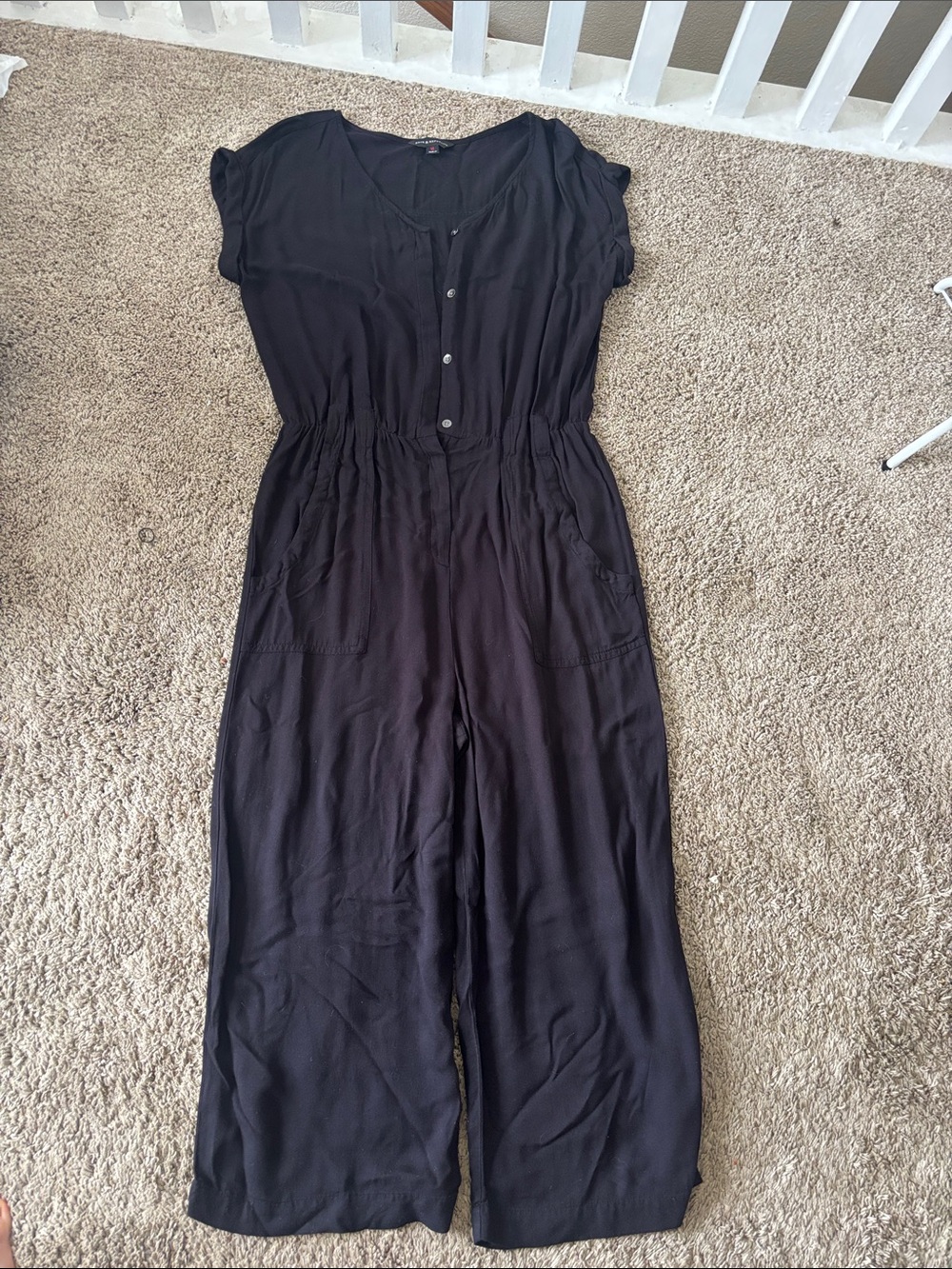 Rock & Republic Black Short-Sleeve Button-Front Jumpsuit
